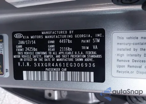 2014 Kia Optima Sx Turbo from USA, damaged, VIN 5XXGR4A61EG306936